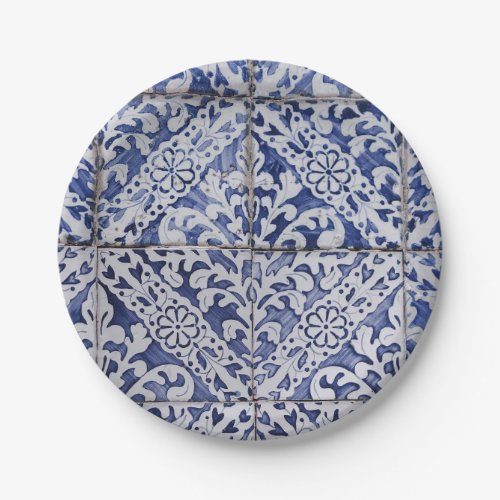 Portuguese Tiles _ Azulejo Blue and White Floral Paper Plates