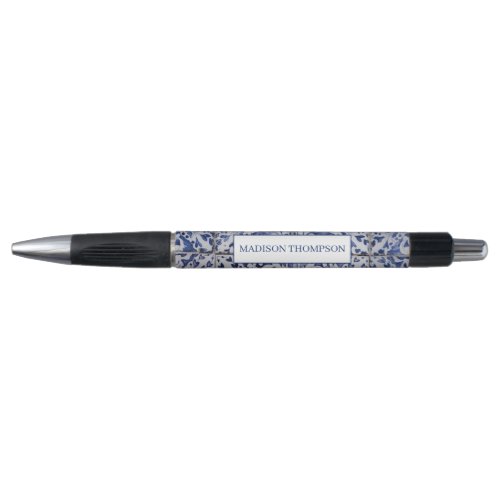 Portuguese Tiles _ Azulejo Blue and White Floral Pen