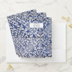 Portuguese Tiles - Azulejo Blue and White Floral  Pocket Folder