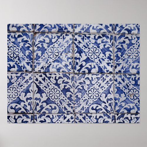 Portuguese Tiles _ Azulejo Blue and White Floral Poster