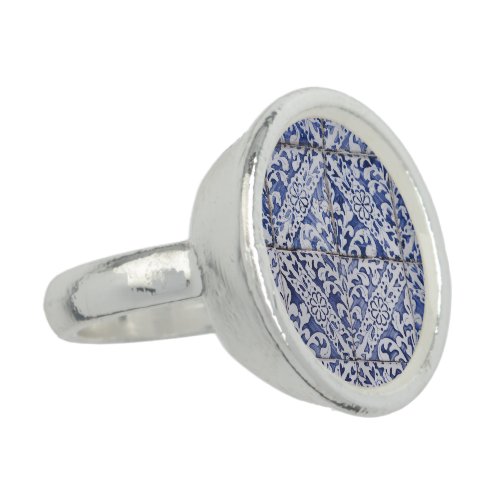 Portuguese Tiles _ Azulejo Blue and White Floral Ring