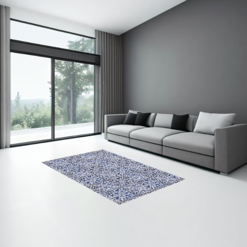 Portuguese Tiles _ Azulejo Blue and White Floral Rug