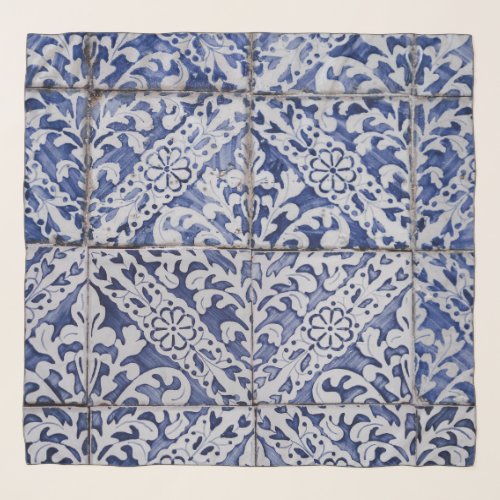 Portuguese Tiles _ Azulejo Blue and White Floral Scarf