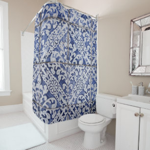 Portuguese Tiles - Azulejo Blue and White Floral Shower Curtain