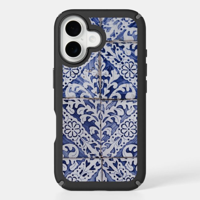 Portuguese Tiles - Azulejo Blue and White Floral Speck iPhone Case (Front)
