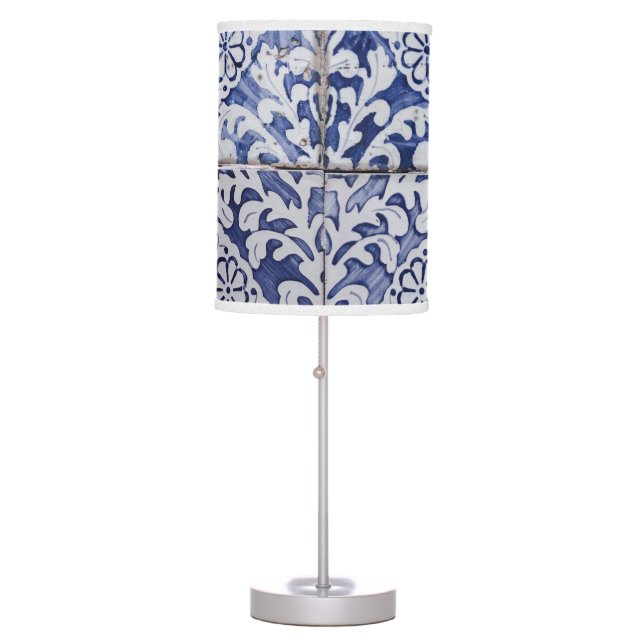 Portuguese Tiles - Azulejo Blue and White Floral Table Lamp (Front)