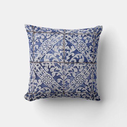 Portuguese Tiles _ Azulejo Blue and White Floral Throw Pillow