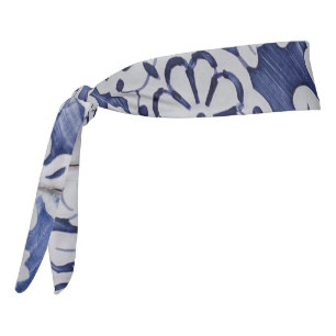 Portuguese Tiles - Azulejo Blue and White Floral Tie Headband
