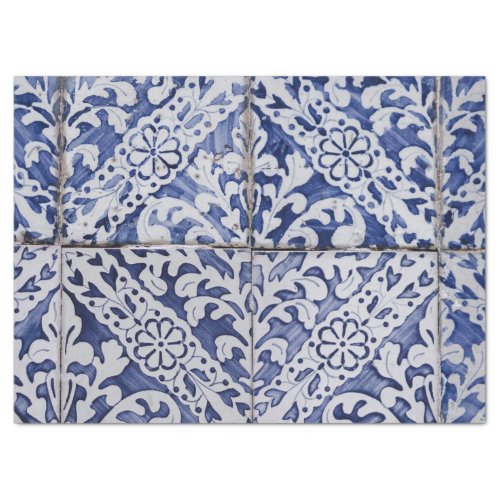 Portuguese Tiles _ Azulejo Blue and White Floral Tissue Paper
