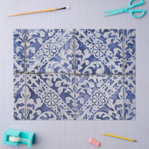 Portuguese Tiles - Azulejo Blue and White Floral Tissue Paper
