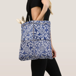Portuguese Tiles - Azulejo Blue and White Floral Tote Bag