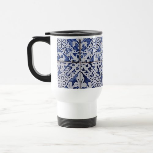 Portuguese Tiles _ Azulejo Blue and White Floral Travel Mug