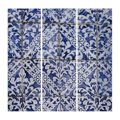 Portuguese Tiles _ Azulejo Blue and White Floral Triptych