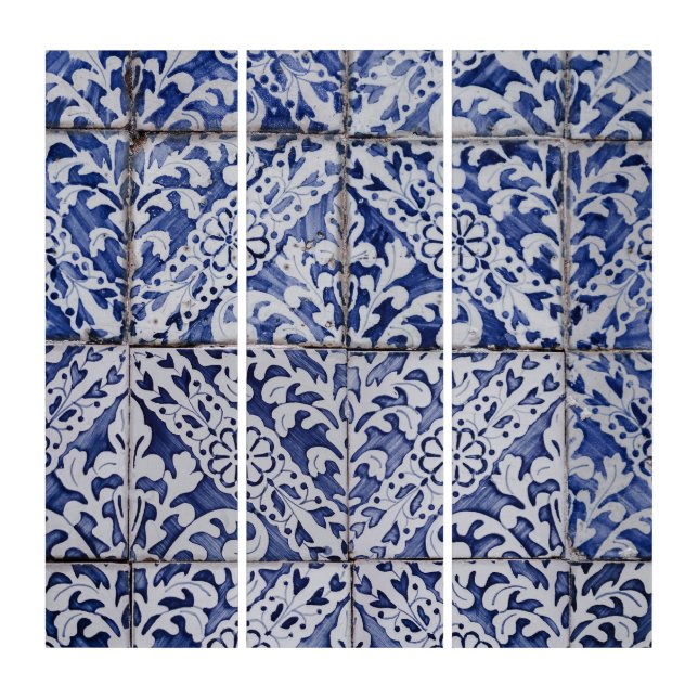 Portuguese Tiles - Azulejo Blue and White Floral Triptych (Front)