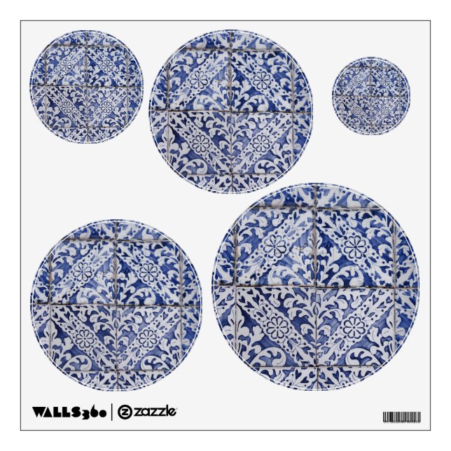 Portuguese Tiles - Azulejo Blue and White Floral Wall Decal (Front)