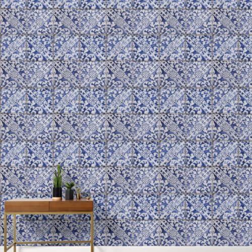 Portuguese Tiles _ Azulejo Blue and White Floral Wallpaper