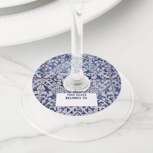 Portuguese Tiles _ Azulejo Blue and White Floral Wine Glass Tag