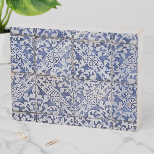Portuguese Tiles _ Azulejo Blue and White Floral Wooden Box Sign