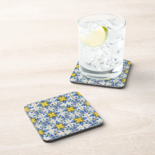 Portuguese Tiles - Azulejo Blue and Yellow Pattern Beverage Coaster