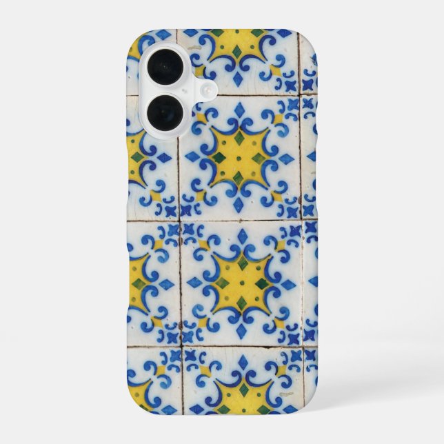 Portuguese Tiles - Azulejo Blue and Yellow Pattern iPhone Case (Back)