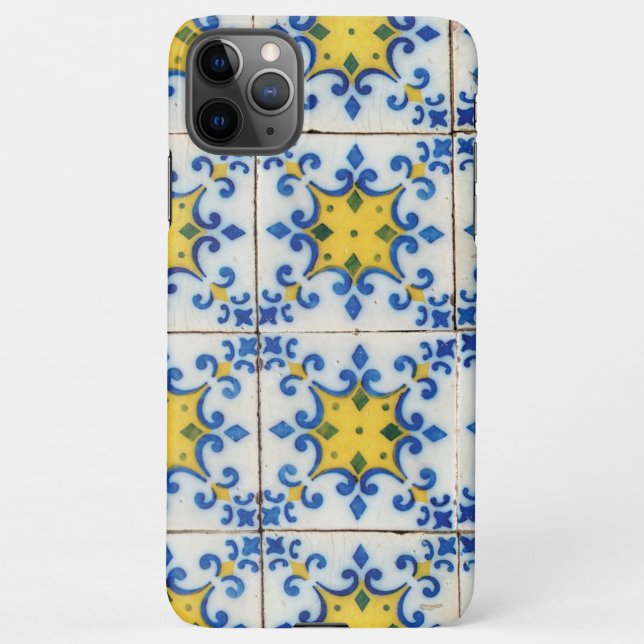 Portuguese Tiles - Azulejo Blue and Yellow Pattern iPhone Case (Back)