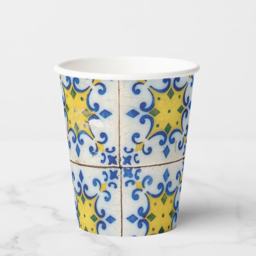Portuguese Tiles _ Azulejo Blue and Yellow Pattern Paper Cups