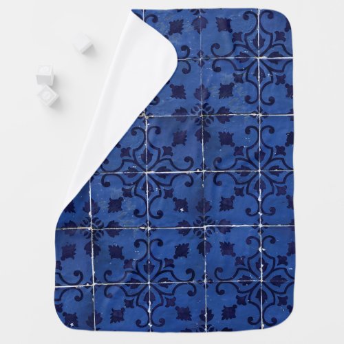 Portuguese Tiles _ Azulejo Blue Floral Leaf Design Baby Blanket