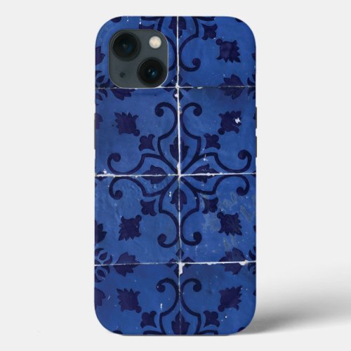Portuguese Tiles _ Azulejo Blue Floral Leaf Design iPhone 13 Case