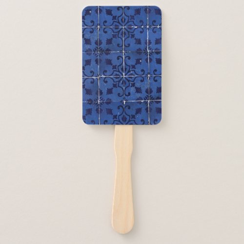 Portuguese Tiles _ Azulejo Blue Floral Leaf Design Hand Fan