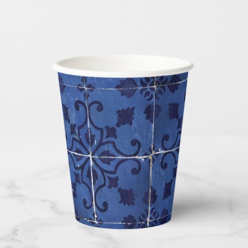 Portuguese Tiles _ Azulejo Blue Floral Leaf Design Paper Cups