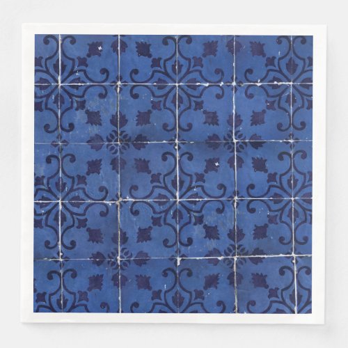 Portuguese Tiles _ Azulejo Blue Floral Leaf Design Paper Dinner Napkins