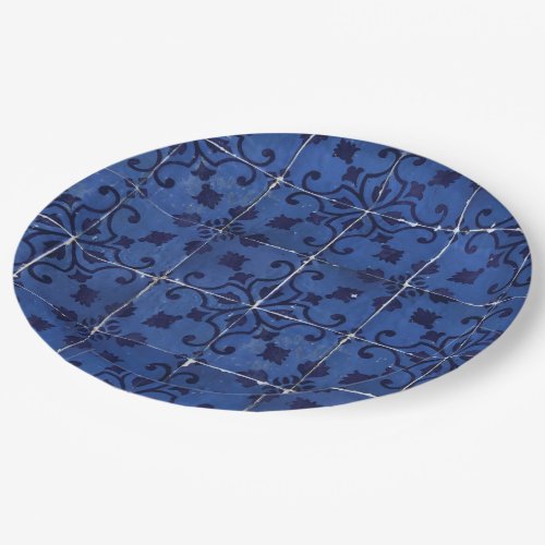 Portuguese Tiles _ Azulejo Blue Floral Leaf Design Paper Plates