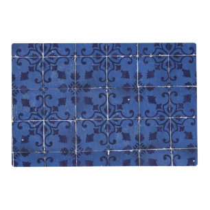 Portuguese Tiles - Azulejo Blue Floral Leaf Design Placemat