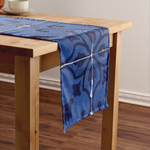 Portuguese Tiles _ Azulejo Blue Floral Leaf Design Short Table Runner