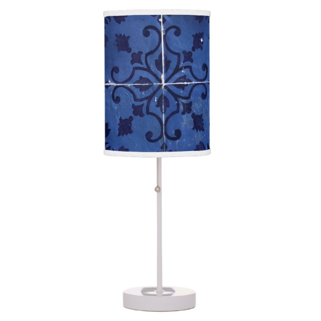 Portuguese Tiles - Azulejo Blue Floral Leaf Design Table Lamp (Front)