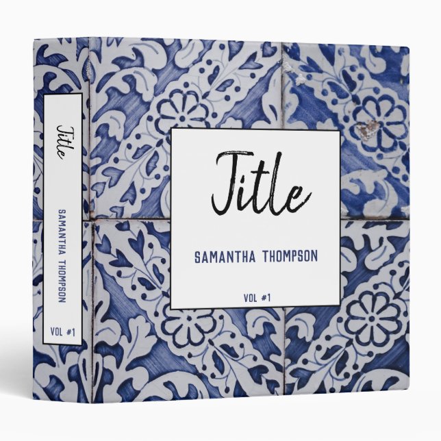 Portuguese Tiles - Azulejo Blue White  3 Ring Binder (Front/Spine)