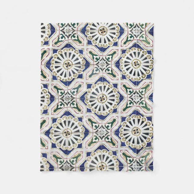 Portuguese Tiles - Azulejo Colorful Geometric Fleece Blanket (Front)