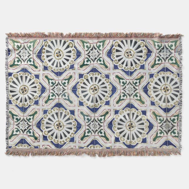 Portuguese Tiles - Azulejo Colorful Geometric Throw Blanket (Front)