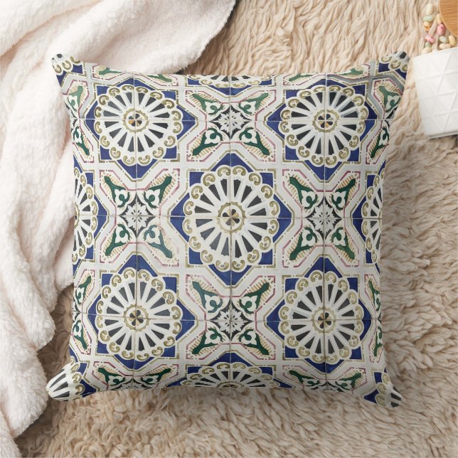 Portuguese Tiles - Azulejo Colorful Geometric Throw Pillow (Blanket)