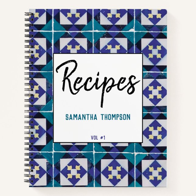 Portuguese Tiles Azulejo Diamond Geometric Recipes Notebook (Front)