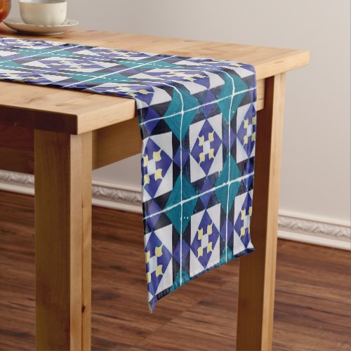 Portuguese Tiles _ Azulejo Diamond Geometric Short Table Runner