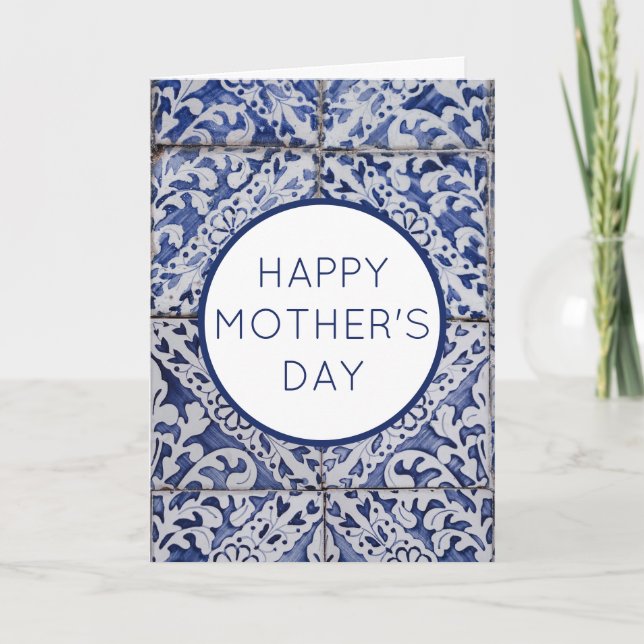 Portuguese Tiles - Azulejo Mother's Day Holiday Card (Front)