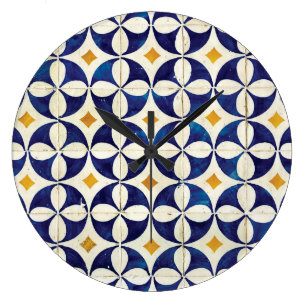 Portuguese Tiles - Azulejo Pattern Design Large Clock