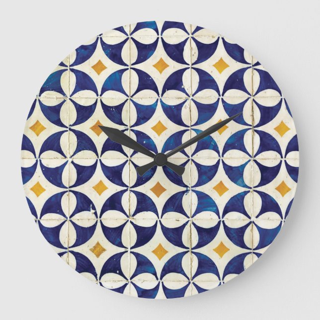 Portuguese Tiles - Azulejo Pattern Design Large Clock (Front)
