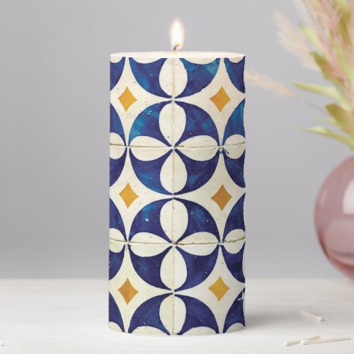 Portuguese Tiles _ Azulejo Pattern Design Pillar Candle