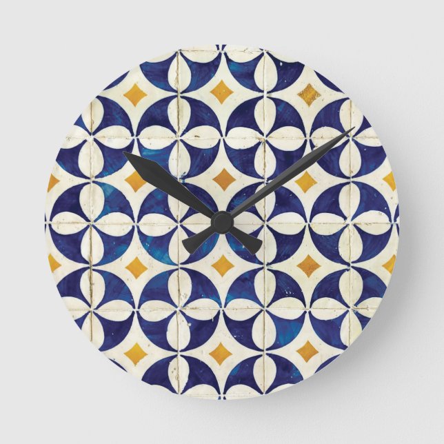 Portuguese Tiles - Azulejo Pattern Design Round Clock (Front)