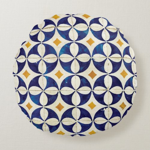 Portuguese Tiles _ Azulejo Pattern Design Round Pillow