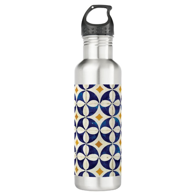 Portuguese Tiles - Azulejo Pattern Design Stainless Steel Water Bottle (Front)