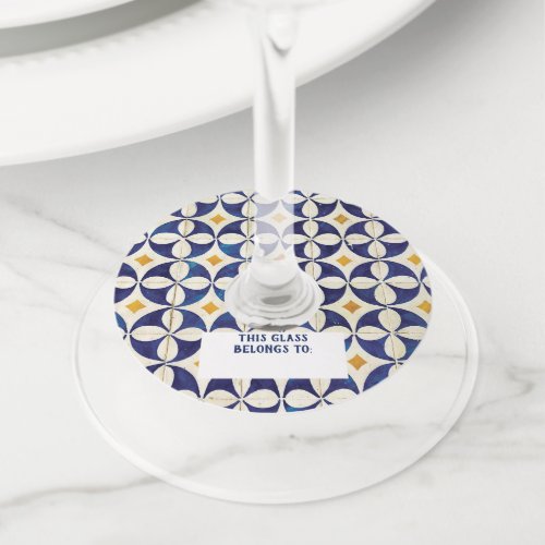 Portuguese Tiles _ Azulejo Pattern Design Wine Glass Tag