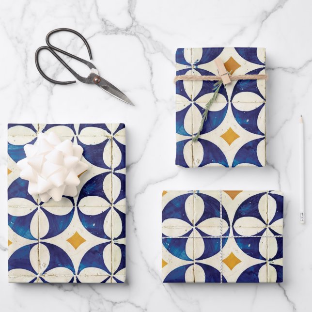 Portuguese Tiles - Azulejo Pattern Design Wrapping Paper Sheets (Front)